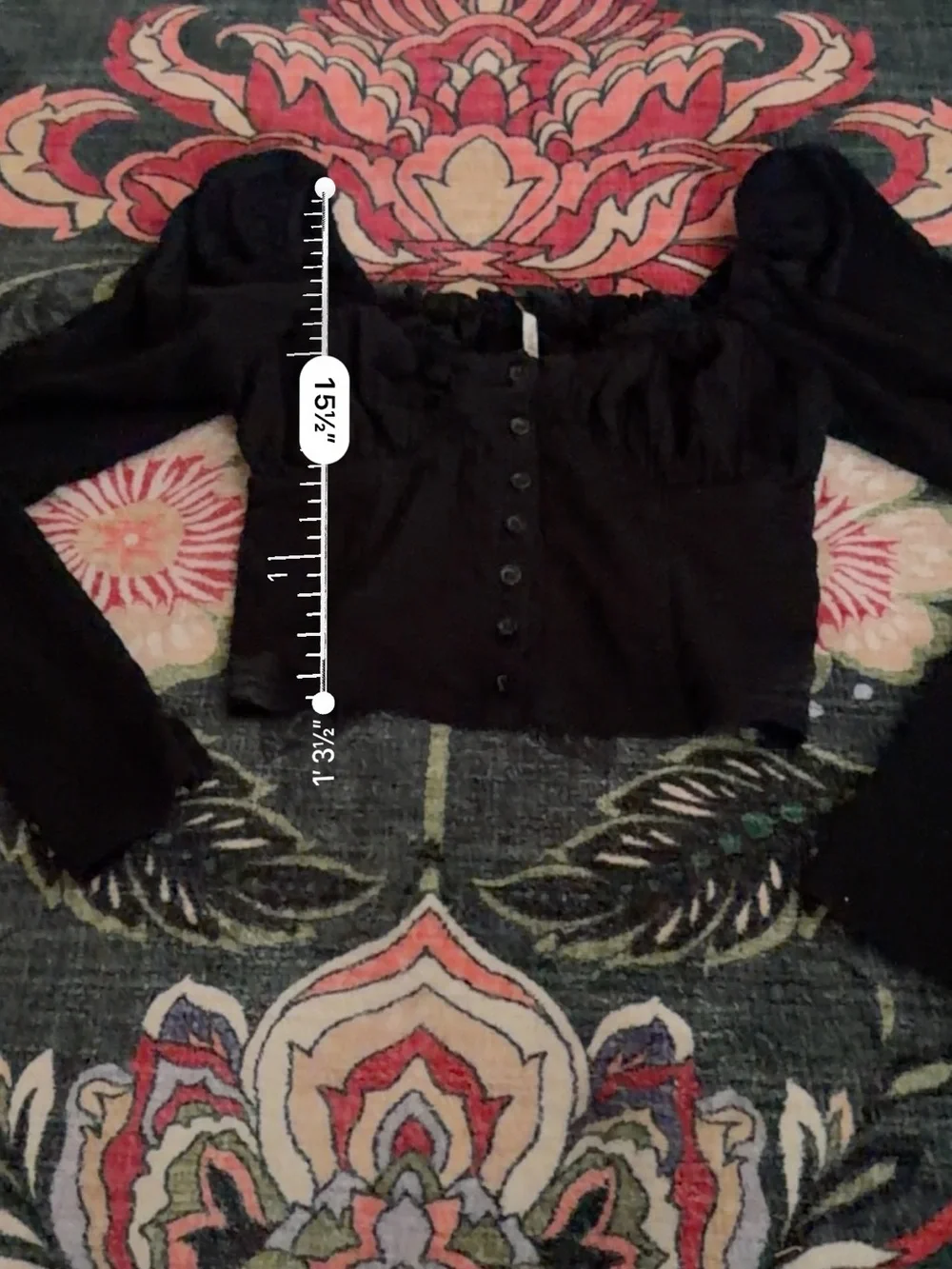 Free People Ladybug Top Black Smocked Puff Sleeve Crop Top Size S